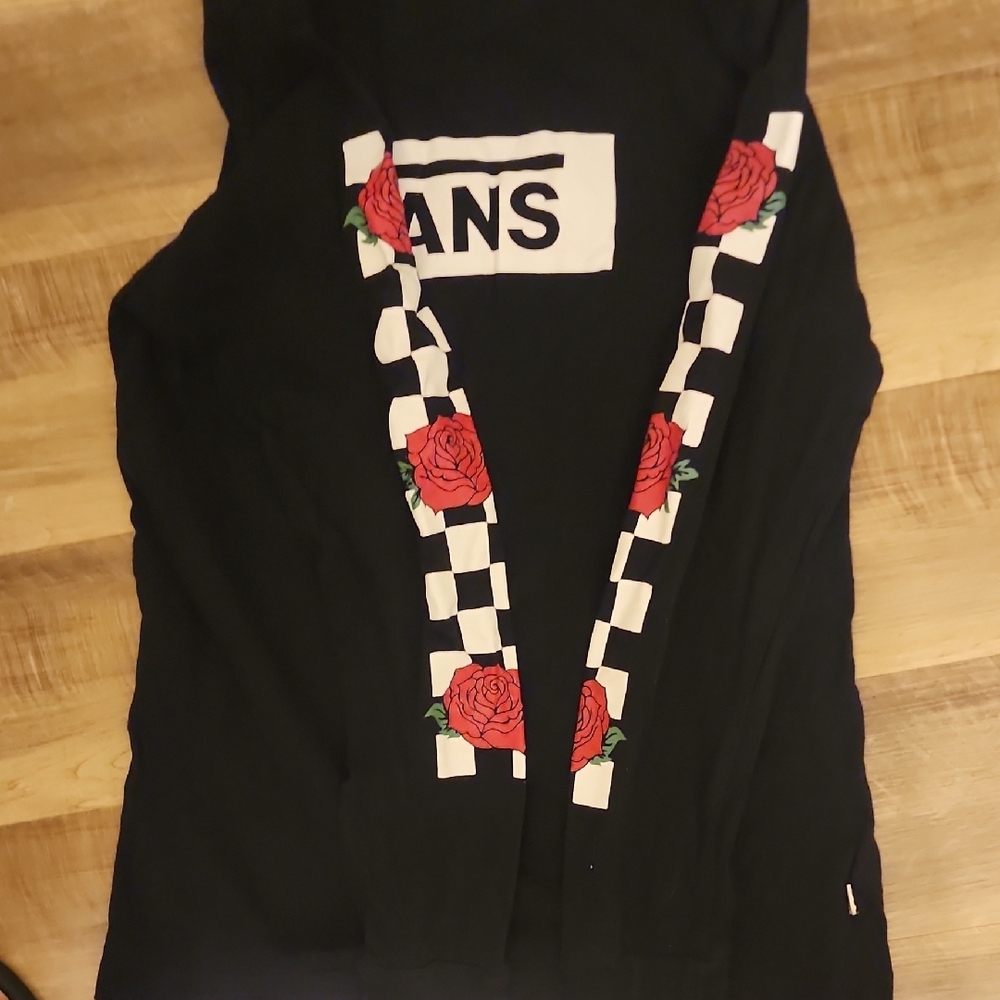 Vans Rose Checkerboard Black Long Sleeve Graphic Tee Unisex Streetwear - Picture 5 of 6